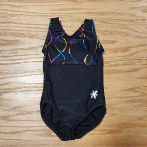 Black Kids' Gymnastics Leotard with Colorful Accents